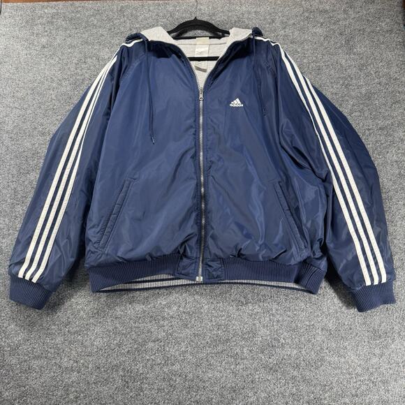 Vintage Y2K Adidas Reversible Hooded Stadium Blue Puffy Jacket Men Size Large - Picture 3 of 15